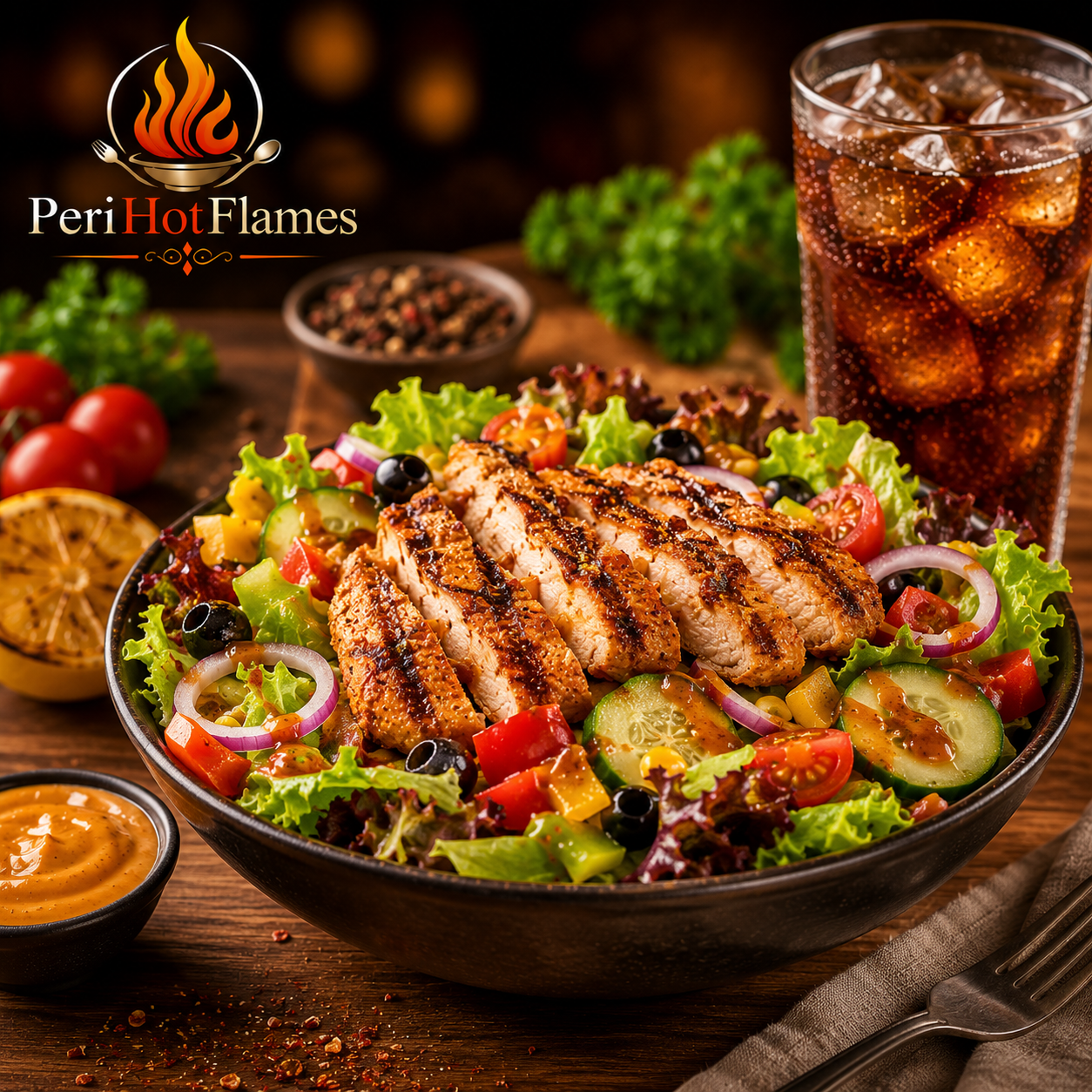 Peri Grilled Salad with Refreshing Drink