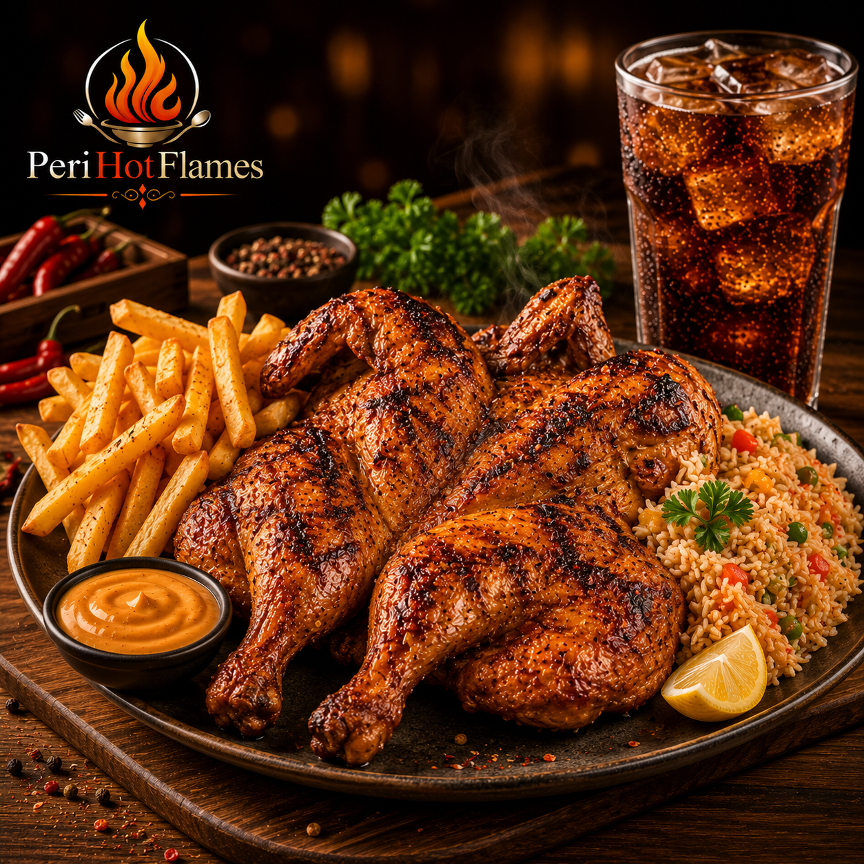 Full Peri Grilled Chicken with Fries or Rice & Refreshing Drink