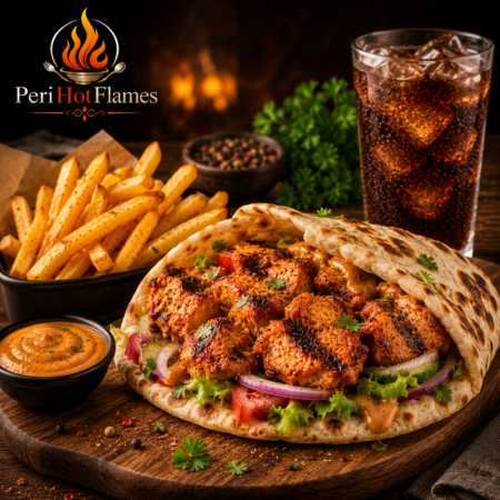 Chicken Tikka in Fresh Naan or Fries with Refreshing Drink