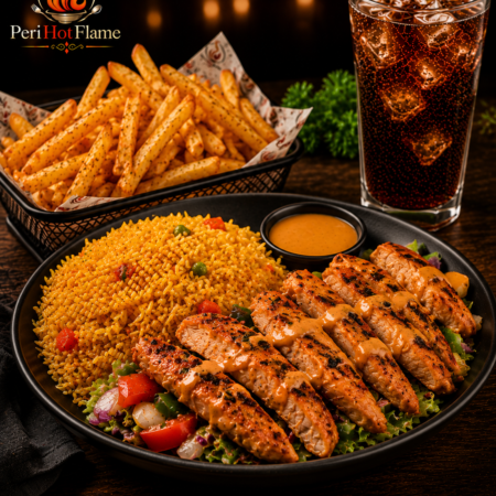 Peri Grilled Strips with Rice or Fries & Refreshing Drink