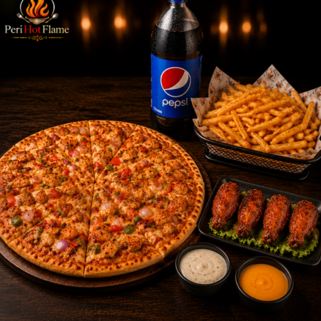 Any 12" Pizza Meal Deal – Full Peri Peri Chicken, 4 Peri Wings, Large Fries & 1.5L Pepsi